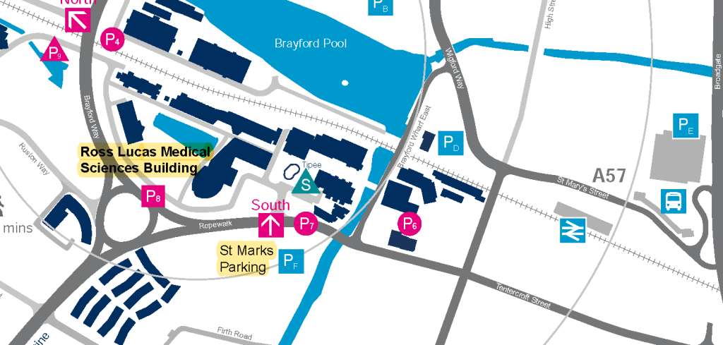Map showing the location of the Ross Lucas Medical Sciences Building in relation to St Marks Parking